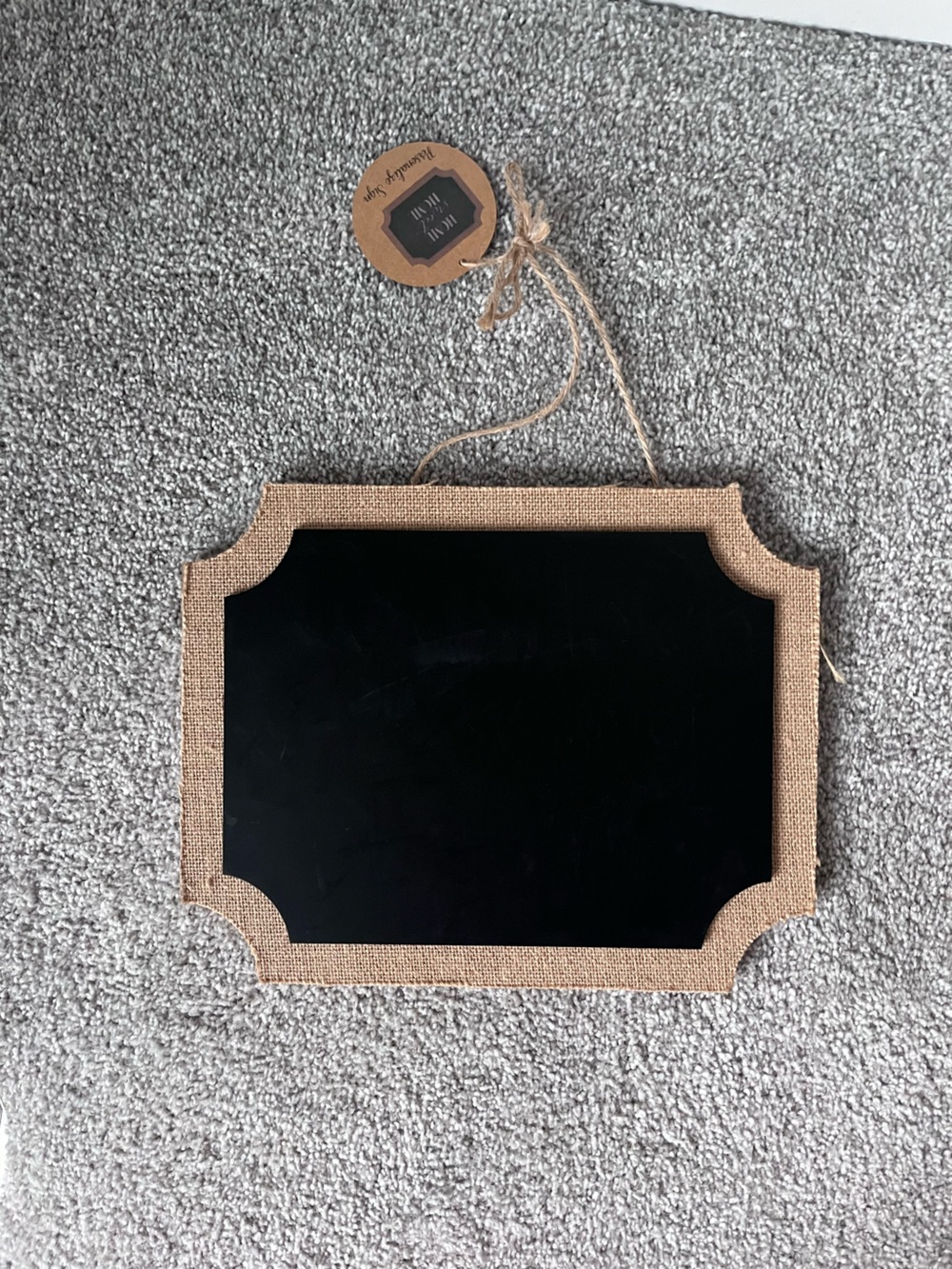 T.J.Maxx Black Chalkboard Sign with Burlap Trim